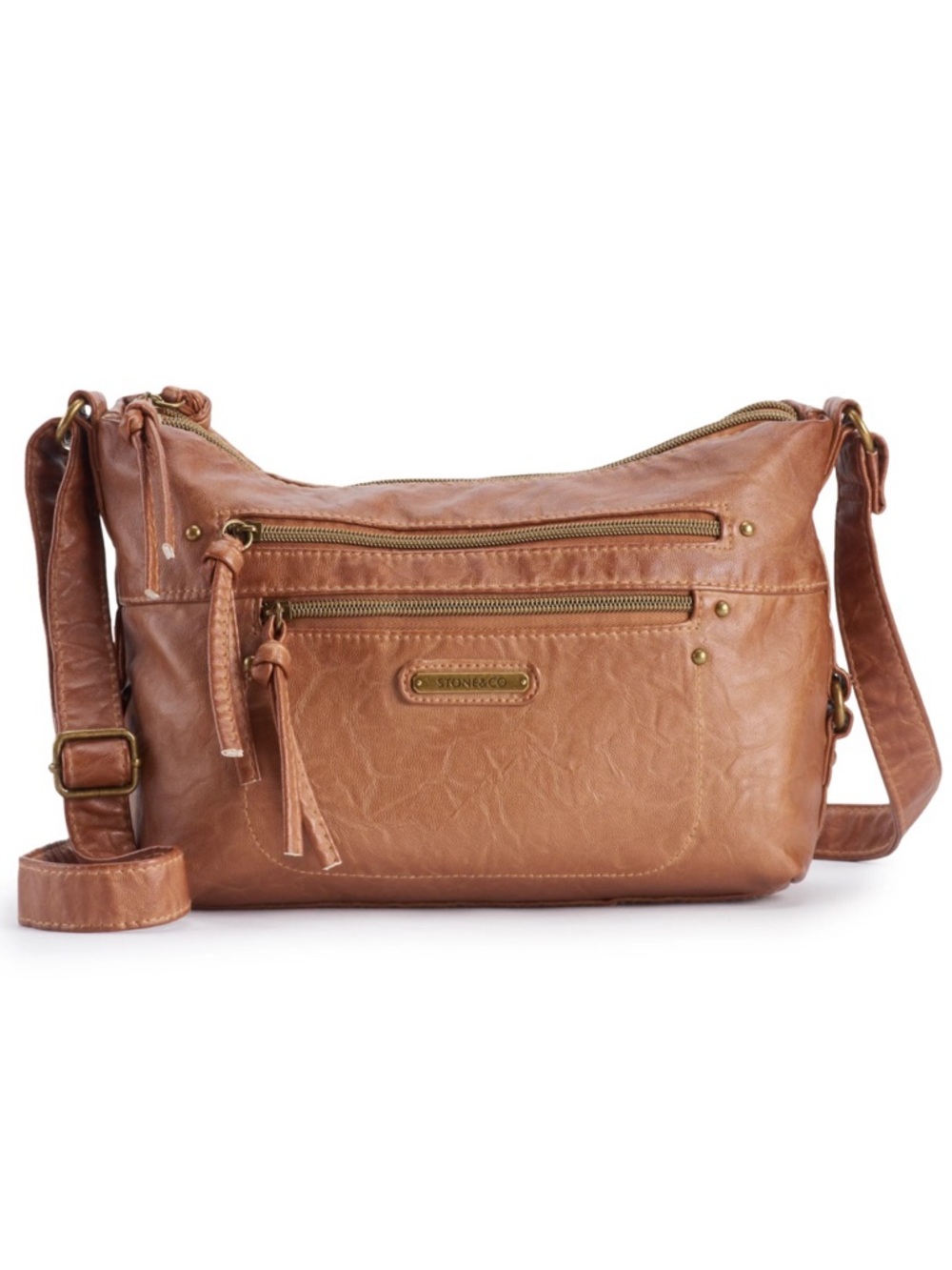 Stone & Co Smokey Mountain Side Ring Hobo Crossbody Purse, Cognac Brown